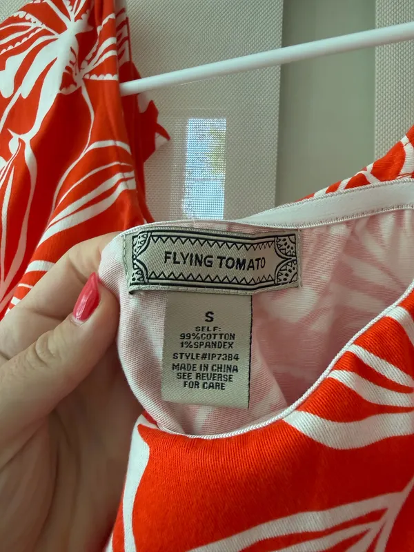These Three Boutique Flying Tomato Orange Tropical Print Romper - Image 3