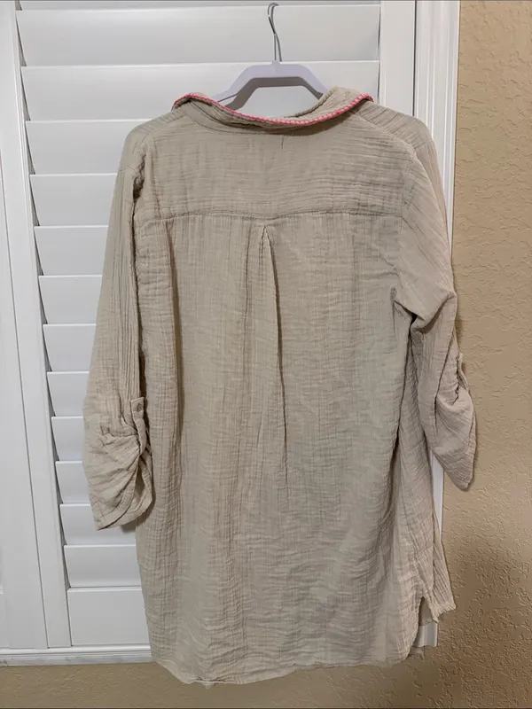 NATURAL LIFE Cream Textured Button-Front Casual Shirt Dress size XL - Image 4