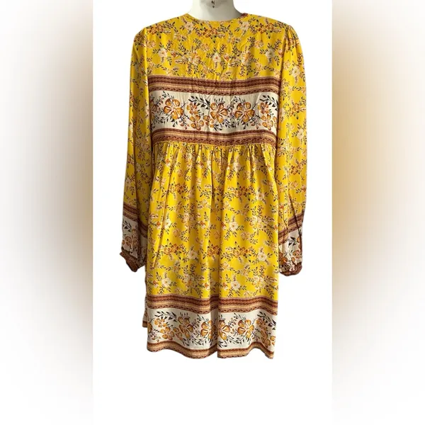 R.Vivimos Womens Long Sleeve Floral Casual Print Cotton Mini Tunic Dress - Image 3