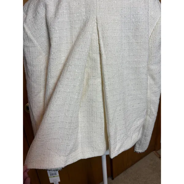 Amanda + Chelsea Natural Tweed Fringe Button Front Jacket Cream Black NWT M - Image 5