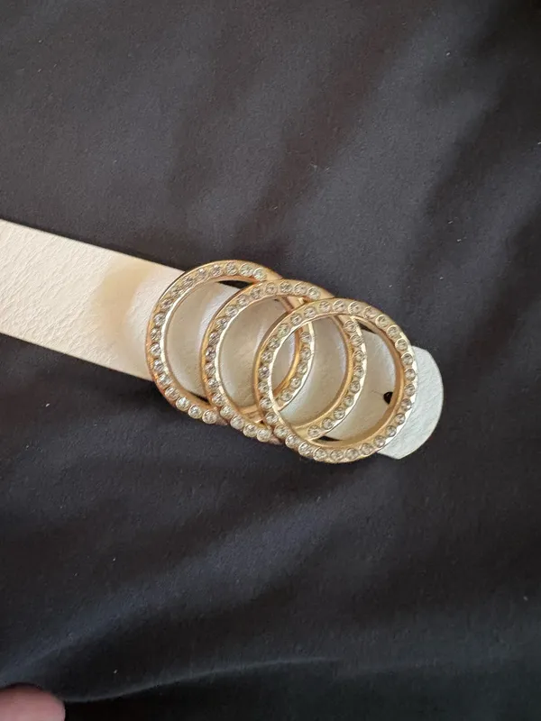 Women’s White Leather Belt with Gold Triple-Ring Buckle - Image 2