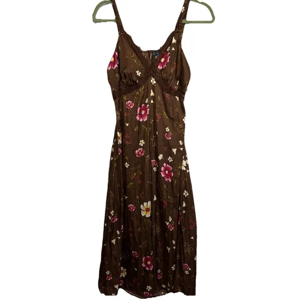 Old Navy Women’sLace-Trimmed Satin Cami Slip Dress M Brown Floral Midi Babydoll - Image 5