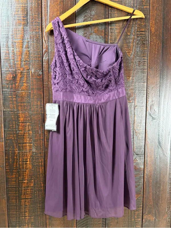 Adrianna Papell One-Shoulder Purple Lace & Mesh Mini Party Dress 6 - Image 12