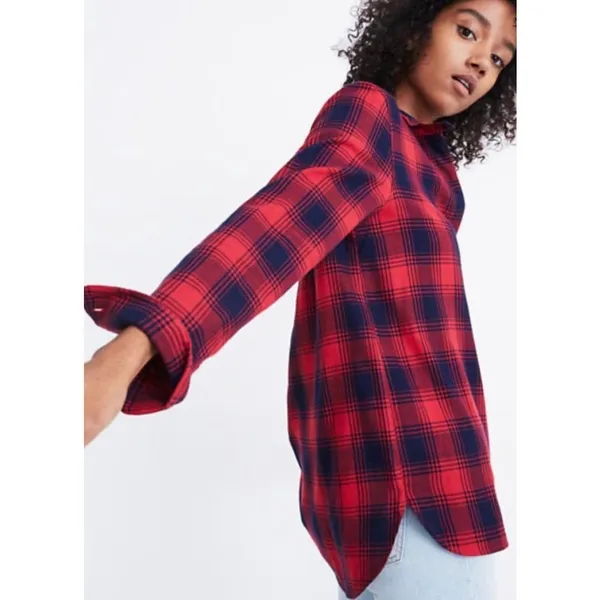 Madewell Red Plaid Ex-Boyfriend Flannel 90s Grunge Small - Image 2