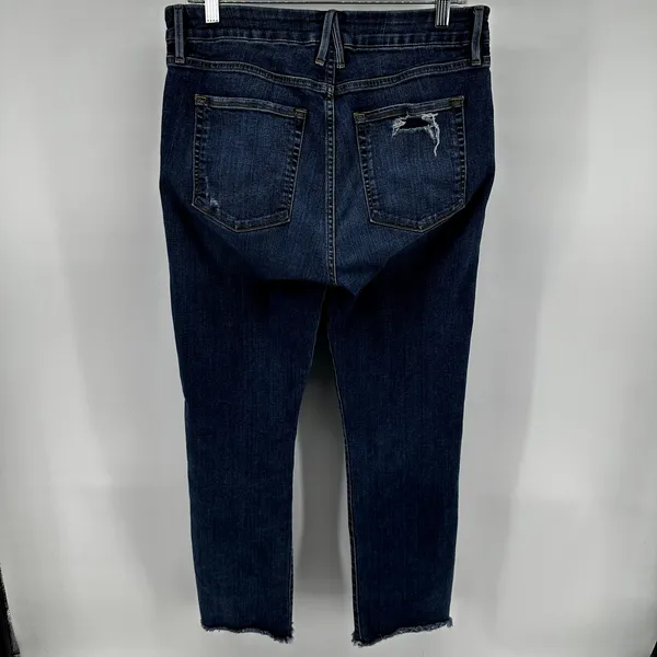 Good American Good Straight Jeans Frayed High Rise Whiskered Distressed Blue 10 - Image 7