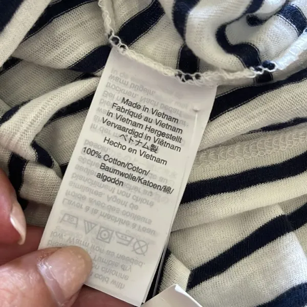 NWT Madewell Cotton T-shirt V neck Navy‎ striped Size Small - Image 7