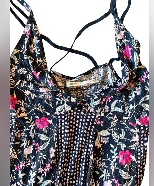 UO Kimchi Blue Mixed print floral dot patchwork plunge halter strappy back tank - Image 6