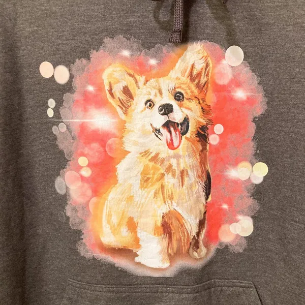 Corgi Cutie Charcoal Gray Hoodie Size Large EUC - Image 3