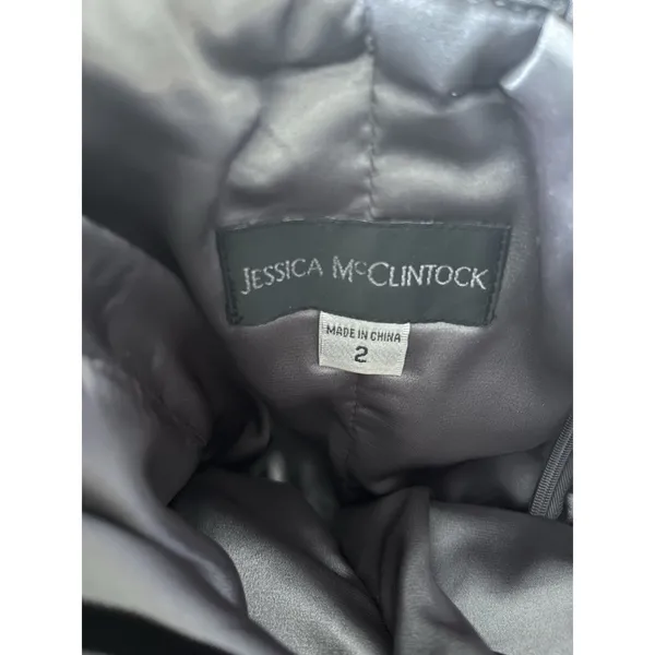 Jessica McClintock Silver Bubble Strapless Pleated Mini Dress Size 2 - Image 7