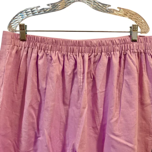 Purple High Waisted Wide Leg Linen Blend Pants Button Fly Crop Trousers, 2XL - Image 4
