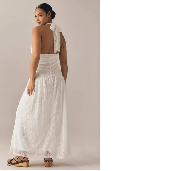 NWT Anthropologie X Flat White Plunge Slim Maxi Dress White Pace Halter Neck 3X - Image 6