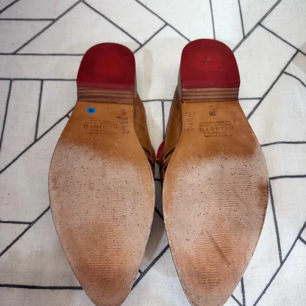 Bed Stu Mules 38 Tan Woven Leather Pointed Toe‎ Slides Low Heel - Image 8