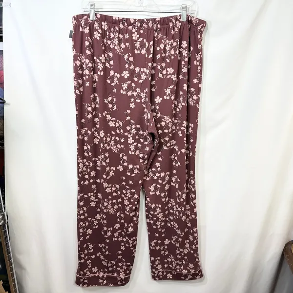 Vince Camuto XL Pajama Set Burgundy Floral Long Sleeve‎ Pants Feminine 651 - Image 9