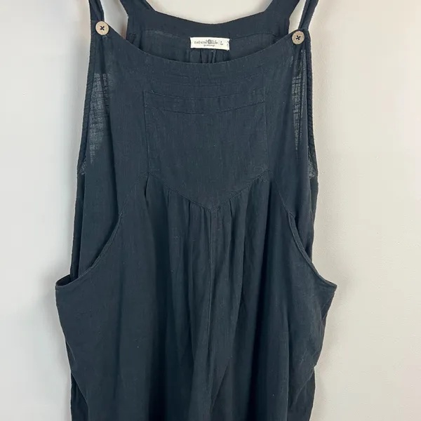 Natural Life Wide Leg Jumpsuit Overalls Womens Large Black Gauze Cotton Pocket L - Image 3