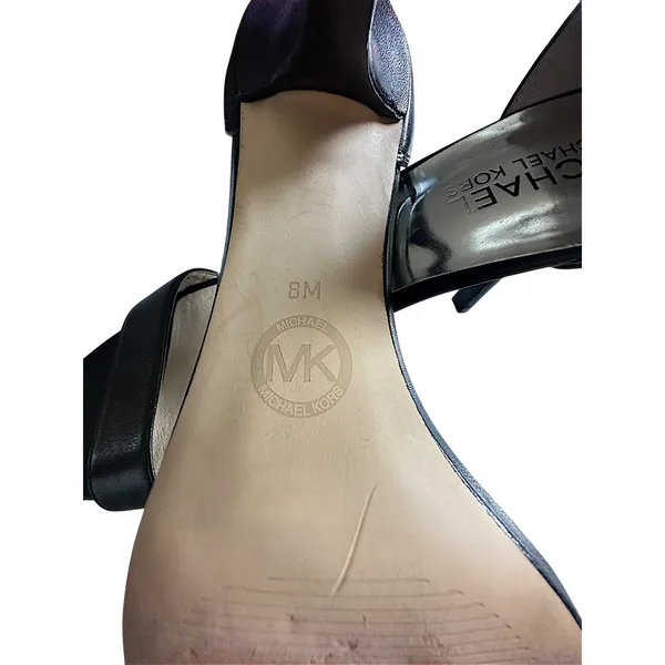 Michael‎ Kors Ankle Strap Sandals Women 8M Black Good Leather Kitten Heel - Image 8