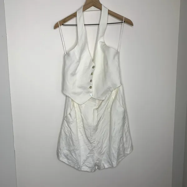 Amanda Uprichard Isadore Romper Linen White Womens XL Revolve - Image 3