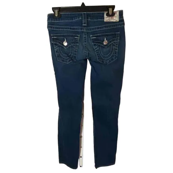 True Religion Womens Blue Embroidered Pockets Straight Leg Denim Jeans‎ Size 26 - Image 2