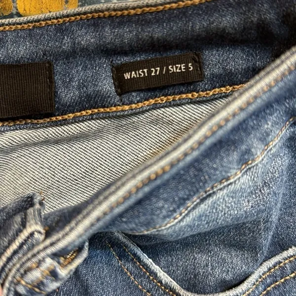 Risen Jeans Women's Distressed Raw Hem Flare Denim Blue Size 5/27 - Image 12