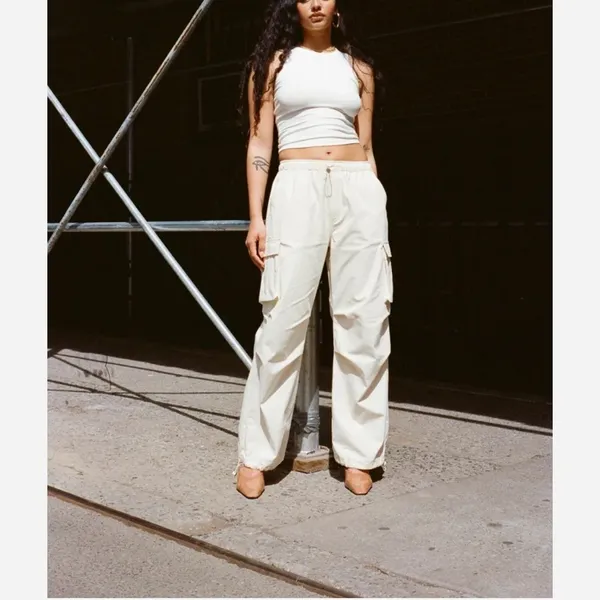 Rewash Cream Cargo parachute Pants Oversized Wide Leg Gorpcore Utility Size M - Image 2