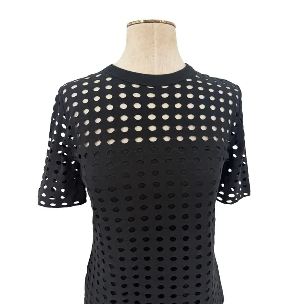 T by Alexander Wang Perforated Cutout Short Sleeve Crew Neck Top Black Size S - Image 4