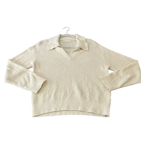 Roller Rabbit Organic Cotton‎ Blend Oversized Rocio Collared Sweater Cream Beige - Image 2