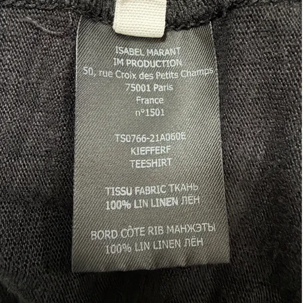 Isabel Marant Etoile Kiefferf Black Linen Long Sleeve Logo Tee TS0766-21A060E - Image 5