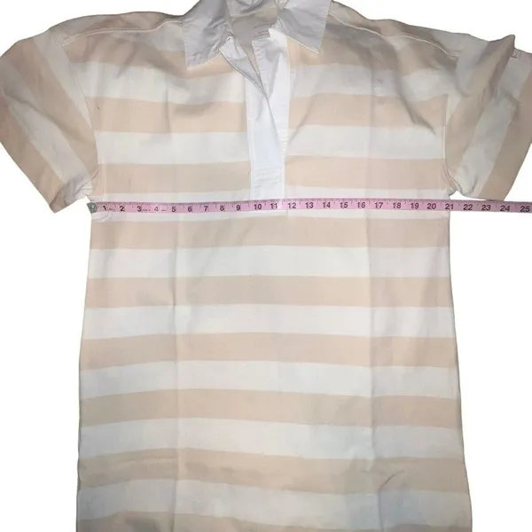 Everlane The Organic Cotton Polo Dress Short Sleeve Beige Striped‎ Size Medium - Image 6