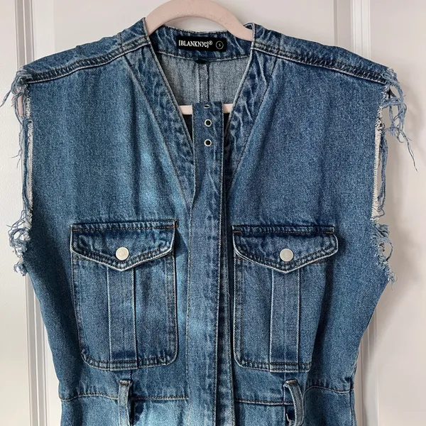 BlankNYC Cotton Blend‎ Blue Denim Belted Jumpsuit Sleeveless Small - Image 5