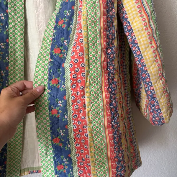 Handmade Quilted Patchwork Open Front 3/4 Sleeve Jacket - Image 6