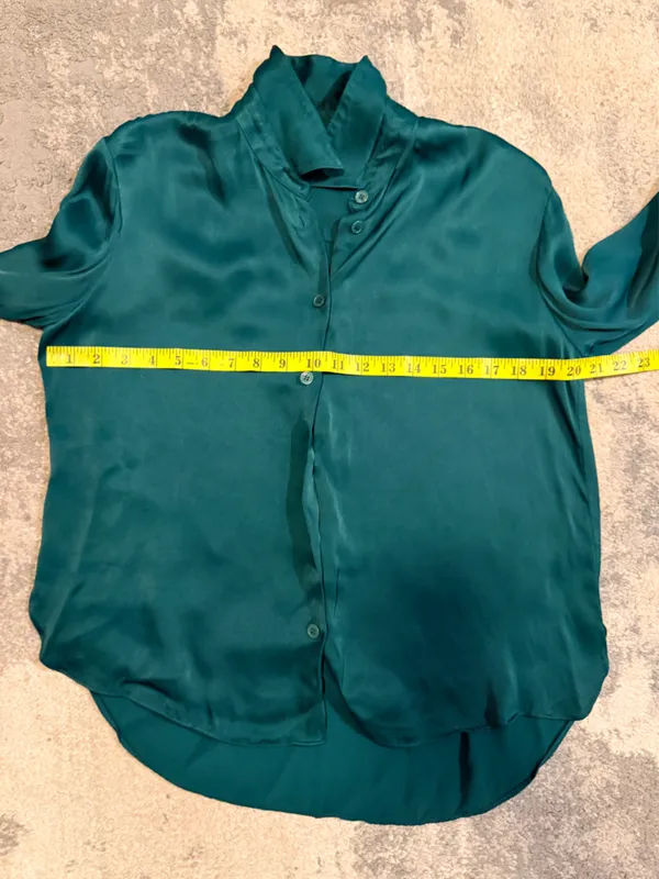 Zara Emerald Green Satin Button-Down Shirt - Image 4