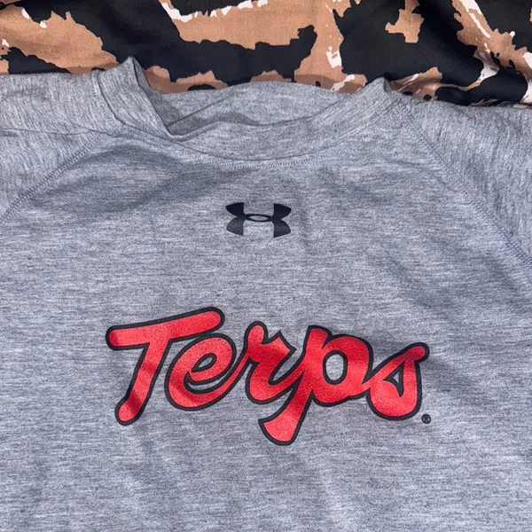 UMD Under Armour Gray T-Shirt with Red Terps Logo University of Maryland - Image 2