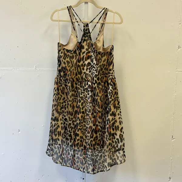 Arden B Leopard Print High Low Dress Medium Strappy‎ Racerback Chiffon Brown - Image 2