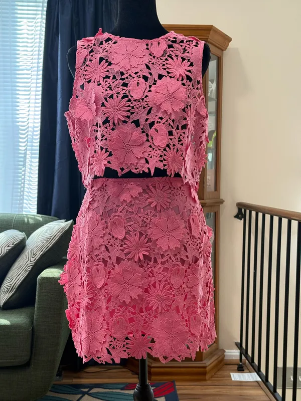 Main Strip NWT Hot Pink Crochet Floral 2-Piece Set | Crop Top & Mini Skirt - Image 5