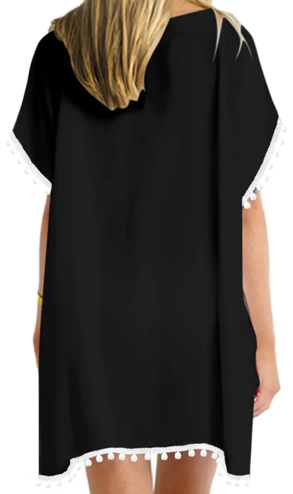 Chiffon Black Pompom Swimsuit Coverup - Image 2