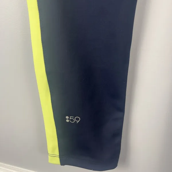 Splits59 Navy yellow striped cropped high rise leggings size medium - Image 5