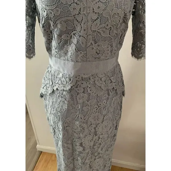 Adrianna Papell Lace Dress Gown Grey/Grayish Blue Mother of the Bride Size 2 - Image 2