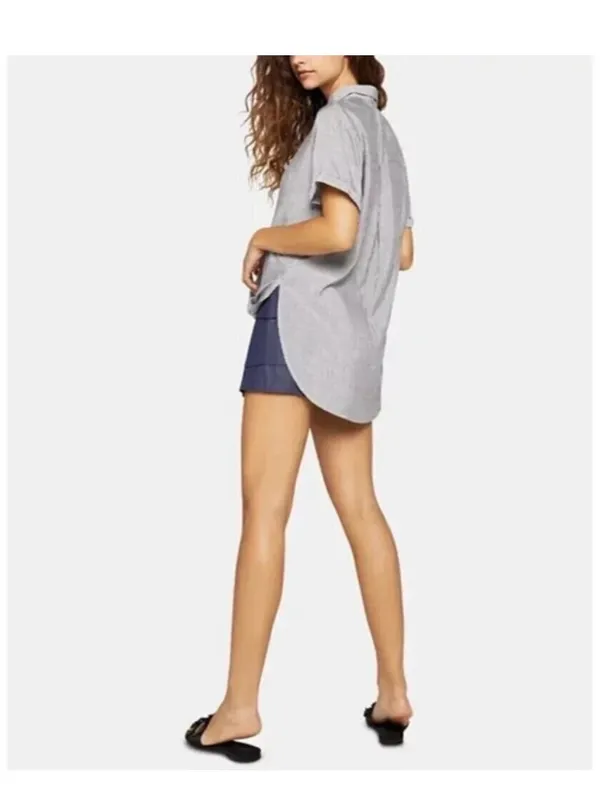 BCBGeneration Pinstripe Twist-Front Hi-Low Buttobg front Shirt NWT XS - Image 4