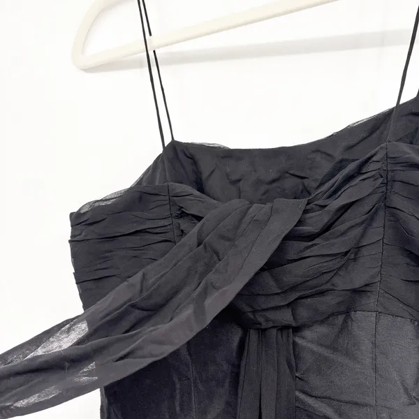 Odessa Womens Black 100% Silk Ruched 90s Whimsigoth Cocktail Mini Dress Size‎ 6 - Image 6