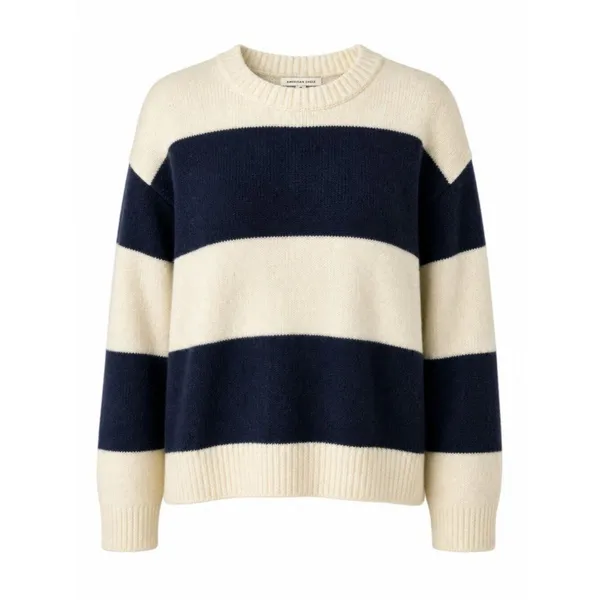 American Eagle Cream Navy Striped Oversized Crewneck Sweater L - Image 2