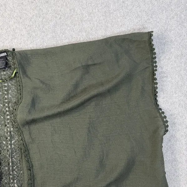 Steve Madden Women's OSFM Olive Green Kimono Cardigan Wrap Lace Trim Open - Image 2