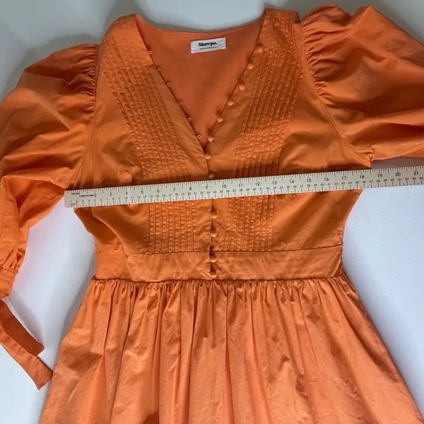 Showpo Zandra Mini Dress Size 8 Orange Puff Sleeve Cotton Poplin Vibrant Bright - Image 13