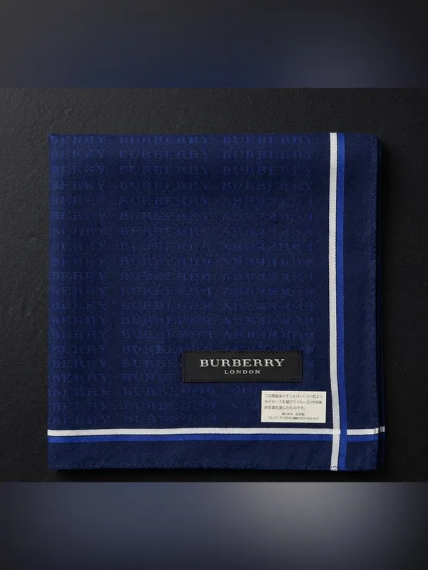 Burberry London Monogram Logo Blue Cotton Print Square Scarf Handkerchief - Image 2