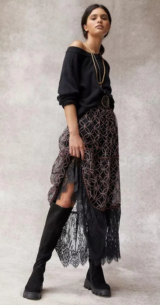 Anthropologie bl-nk embroidered chiffon and lace maxi skirt - Image 4