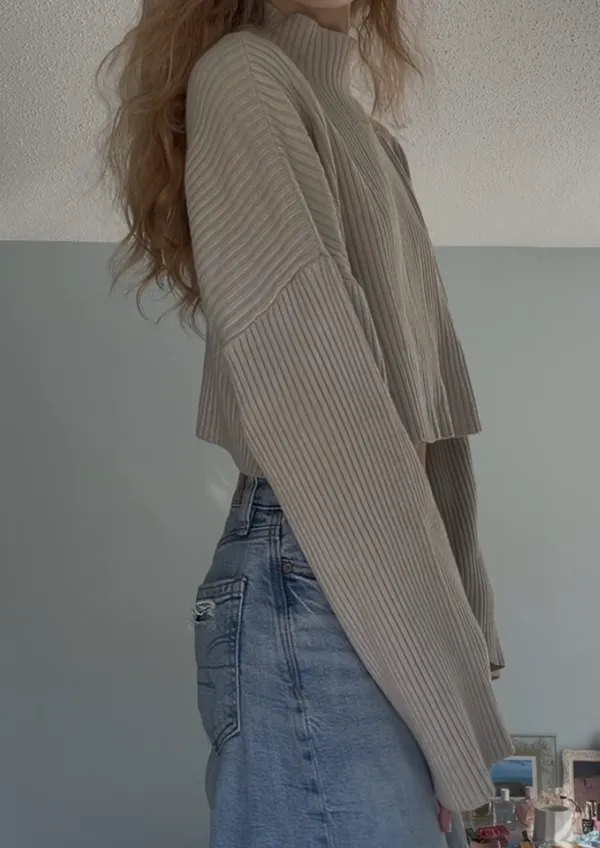 Olivaceous turtle neck sweater bell sleeve, size medium - Image 3