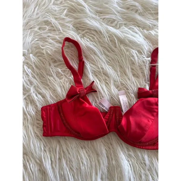 Victoria’s Secret Dream Angels Twinkle Bows Satin Bra Bright Vermillion Small - Image 6