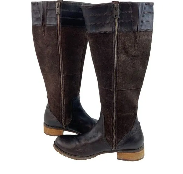 Timberland Knee High Brown Mixed Leather Boots Womens US Sz 7 Zip Casual Winter - Image 4
