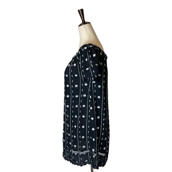Topshop Dress Women 2 Black White Embroidered‎ Off The Shoulder Tunic Mini - Image 4