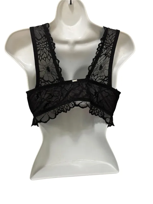 Pink Victoria’s Secret Black Lacey Bralette Sz L-DD Underwire Padded Logo Bar - Image 3