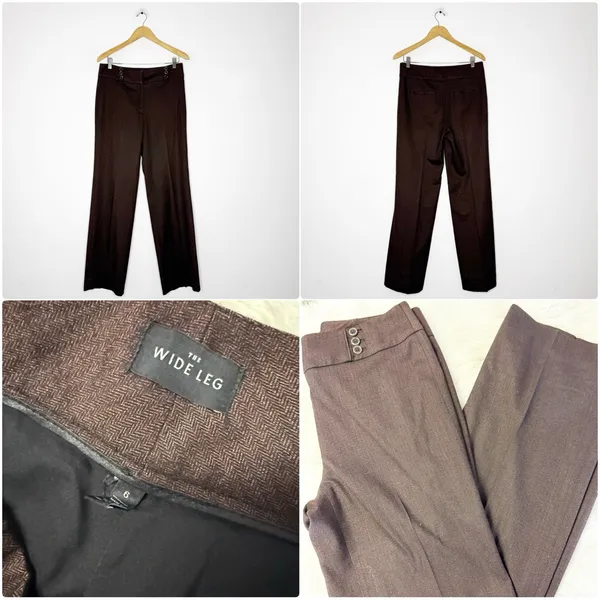 White House Black Market Wide Leg Trousers Burgundy Brown Size 6 Dress Pants - Image 6