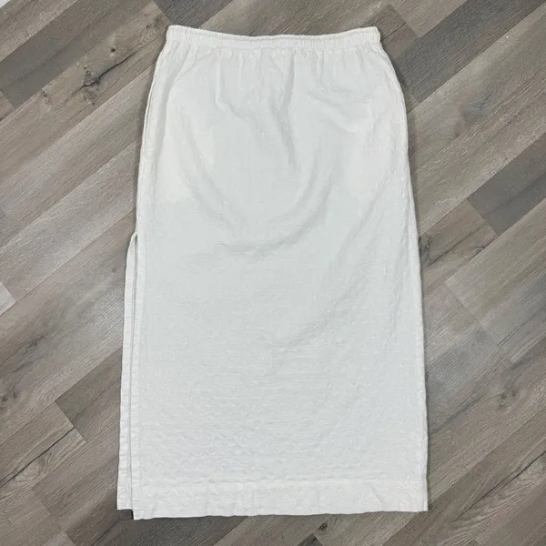 Free People Textured Cotton Side Slit Maxi Skirt White Large Pockets Drawstring‎ - Image 9